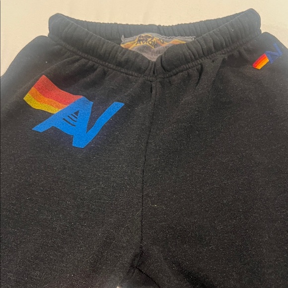 Aviator Nation Pants - Aviator Nation Black Joggers with Blue and Multicolor Logo